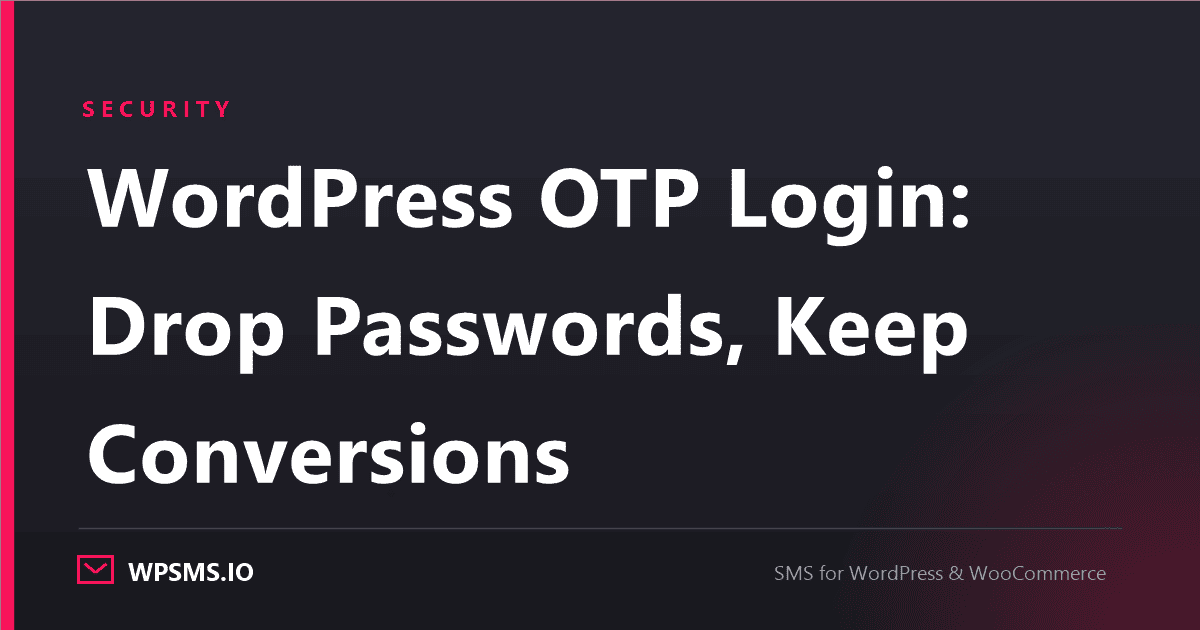 Article cover reading WordPress OTP Login: Drop Passwords, Keep Conversions on a dark WPSMS.io card